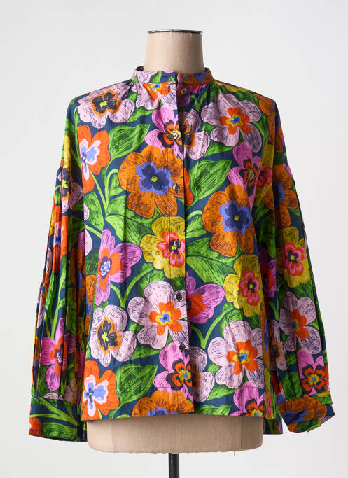 Chemisier imprimé fleurs manches longues vert FRNCH femme