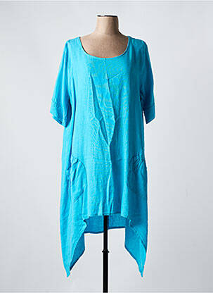 Robe mi-longue manches courtes manches courtes bleu SOPHIA CURVY femme