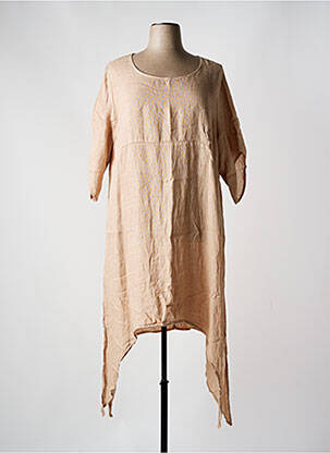 Robe mi-longue manches courtes manches courtes beige SOPHIA CURVY femme