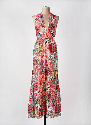 Robe longue imprimé fleurs fines bretelles rouge SEE U SOON femme