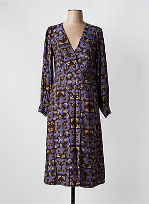 Robe mi-longue imprimé fantaisie manches longues marron SEE U SOON femme