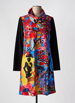 Robe mi-longue coupe évasée manches longues rouge MALOKA femme