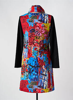 Robe mi-longue imprimé fantaisie manches longues rouge MALOKA femme