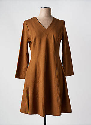 Robe mi-longue manches longues manches longues marron MALOKA femme