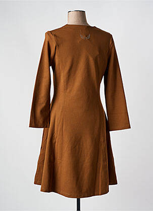 Robe mi-longue manches longues manches longues marron MALOKA femme