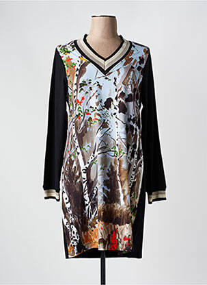 Robe mi-longue imprimé fantaisie manches longues noir MALOKA femme
