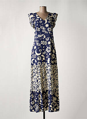Robe longue tissage popeline manches courtes bleu MD'M femme