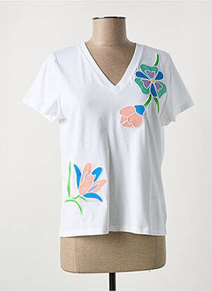 T-shirt col v manches courtes blanc MD'M femme