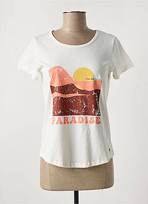 T-shirt sérigraphie floquée manches courtes blanc C'EST BEAU LA VIE femme