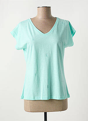 T-shirt col v manches courtes bleu I.ODENA femme