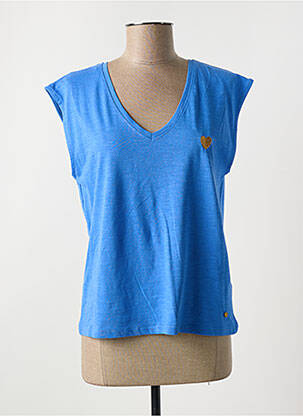 T-shirt col v manches courtes bleu C'EST BEAU LA VIE femme