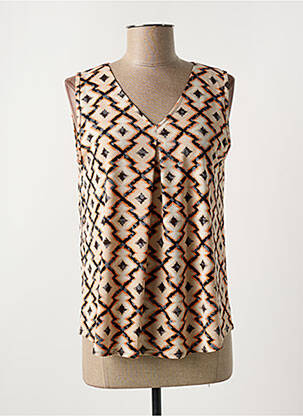 Blouse imprimé fantaisie sans manche marron GEVANA femme
