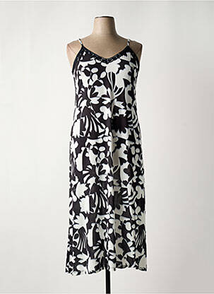 Robe mi-longue imprimé fleurs fines bretelles noir MALOKA femme