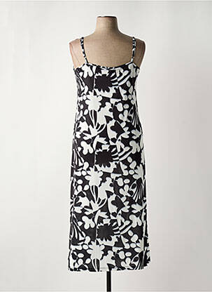 Robe mi-longue imprimé fleurs fines bretelles noir MALOKA femme
