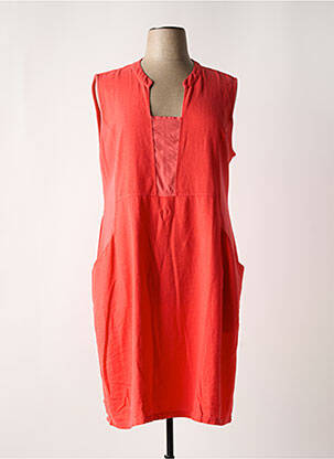 Robe mi-longue tissage crêpe sans manche rouge MALOKA femme