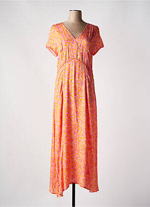 Robe longue imprimé fantaisie manches courtes orange EVA KAYAN femme