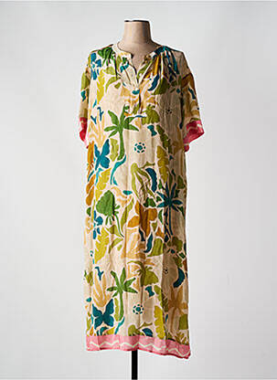 Robe longue imprimé fantaisie manches courtes vert JC.SOPHIE femme