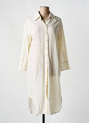 Robe mi-longue imprimé fantaisie manches longues beige HOD femme