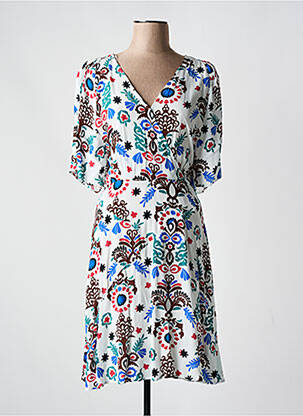 Robe mi-longue coupe fluide manches courtes blanc C'EST BEAU LA VIE femme
