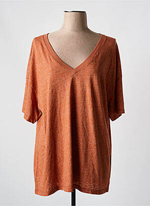 T-shirt coupe droite manches courtes marron HOD femme