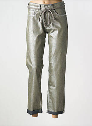 Pantalon droit fermeture zippée sous rabat boutonné argent PARA MI femme