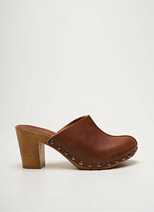 Mules/sabots tissage satiné talon de 7 à 9cm marron VIRGINIE DARLING femme