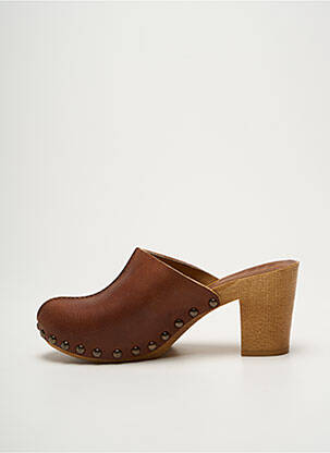 Mules/sabots tissage satiné talon de 7 à 9cm marron VIRGINIE DARLING femme