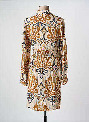Robe mi-longue imprimé fantaisie manches longues beige BAZAR DELUXE femme