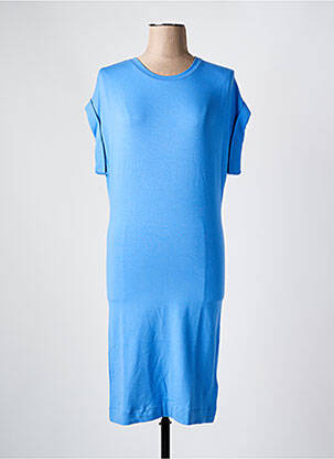 Robe mi-longue manches courtes manches courtes bleu MAJESTIC FILATURES femme