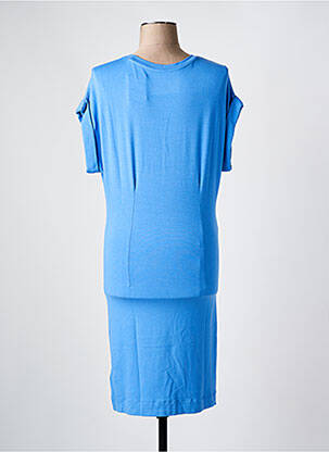 Robe mi-longue manches courtes manches courtes bleu MAJESTIC FILATURES femme