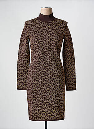 Robe mi-longue imprimé fantaisie manches longues marron MICHAEL KORS femme