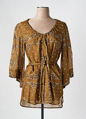 Blouse tissage popeline manches 3/4 marron BAZAR DELUXE femme