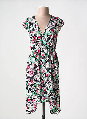 Robe mi-longue imprimé fleurs manches courtes noir BCBGMAXAZRIA femme