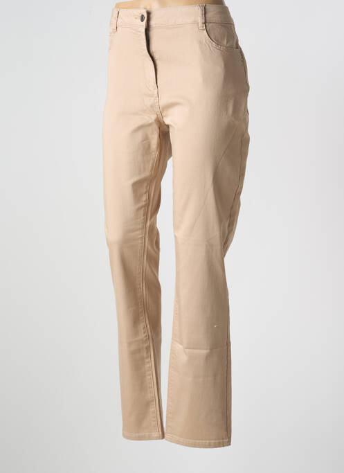 Pantalon droit fermeture zippée sous rabat boutonné beige DIANE LAURY femme