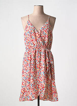 Robe mi-longue imprimé fleurs fines bretelles rouge BY ONE femme