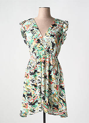 Robe mi-longue imprimé fantaisie manches courtes vert MAELLE femme