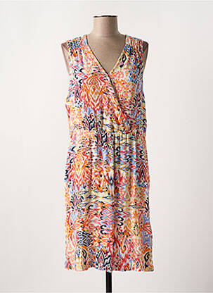 Robe mi-longue imprimé fantaisie sans manche orange ICHI femme
