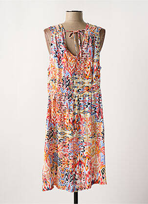 Robe mi-longue imprimé fantaisie sans manche orange ICHI femme