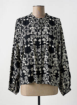 Chemisier imprimé fleurs manches longues noir ICHI femme