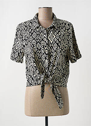 Chemisier tissage crêpe manches courtes noir ICHI femme