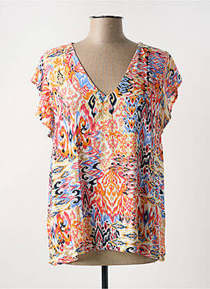 Blouse imprimé fantaisie manches courtes orange ICHI femme