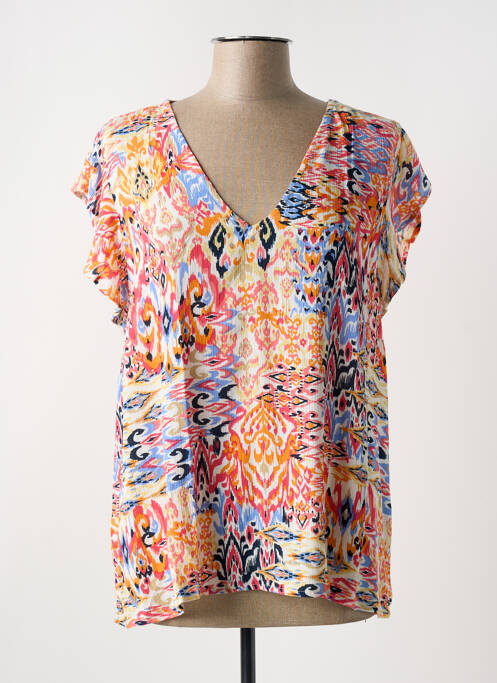 Blouse imprimé fantaisie manches courtes orange ICHI femme