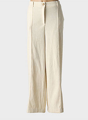 Pantalon large fermeture zippée sous rabat boutonné taille haute beige ICHI femme