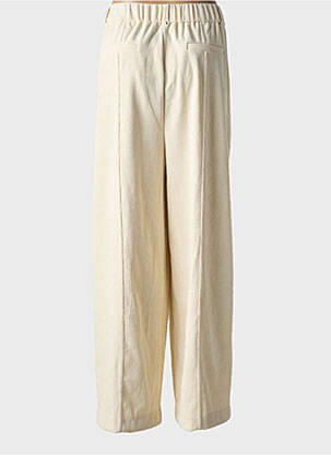 Pantalon large fermeture zippée sous rabat boutonné taille haute beige ICHI femme