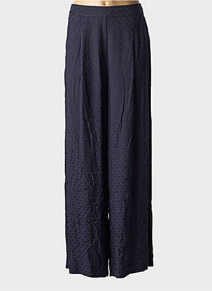 Pantalon large tissage popeline taille normale bleu IDANO femme