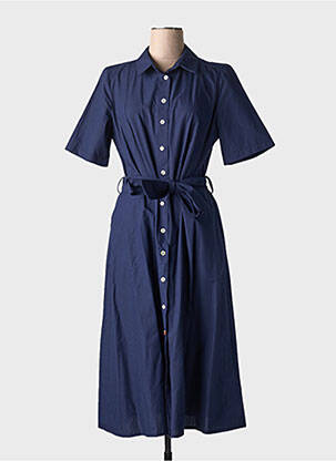 Robe mi-longue manches courtes manches courtes bleu COTTONADE femme