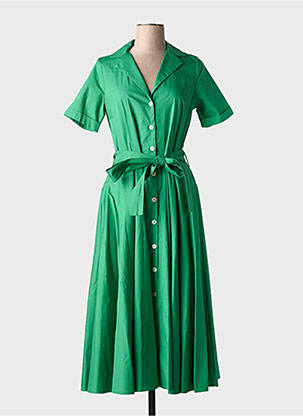Robe mi-longue manches courtes manches courtes vert COTTONADE femme