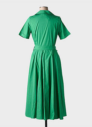 Robe mi-longue manches courtes manches courtes vert COTTONADE femme