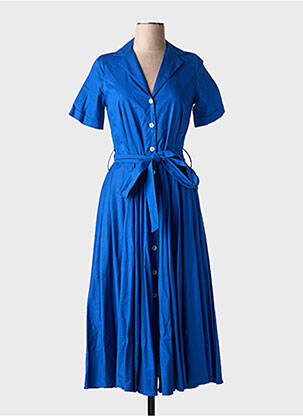 Robe mi-longue manches courtes manches courtes bleu COTTONADE femme