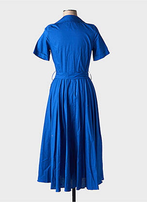 Robe mi-longue manches courtes manches courtes bleu COTTONADE femme